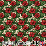 Tropical Hibiscus White Red Botanical Seamless Pattern Digital Print Fabric by the Metre UK Sewing Quilting Textile