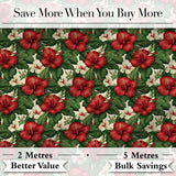 Tropical Hibiscus White Red Botanical Seamless Pattern Digital Print Fabric by the Metre UK Sewing Quilting Textile
