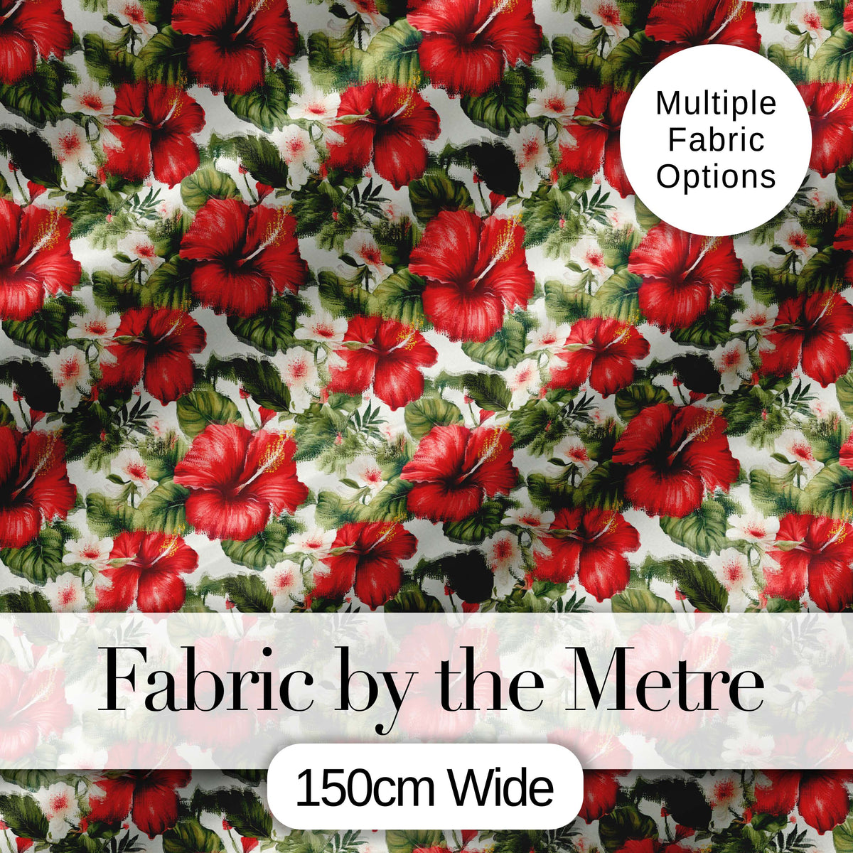 Tropical Red Hibiscus Floral Botanical Seamless Pattern Digital Print Fabric by the Metre UK Sewing Quilting Textile