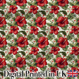 Tropical Red Hibiscus Floral Botanical Seamless Pattern Digital Print Fabric by the Metre UK Sewing Quilting Textile