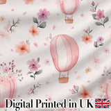 Soft Pink Floral Hot Air Balloon Watercolor Seamless Pattern Digital Print Fabric by the Metre UK Sewing Quilting Textile