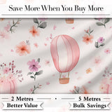 Soft Pink Floral Hot Air Balloon Watercolor Seamless Pattern Digital Print Fabric by the Metre UK Sewing Quilting Textile