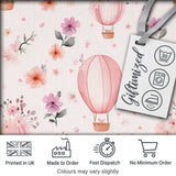 Soft Pink Floral Hot Air Balloon Watercolor Seamless Pattern Digital Print Fabric by the Metre UK Sewing Quilting Textile