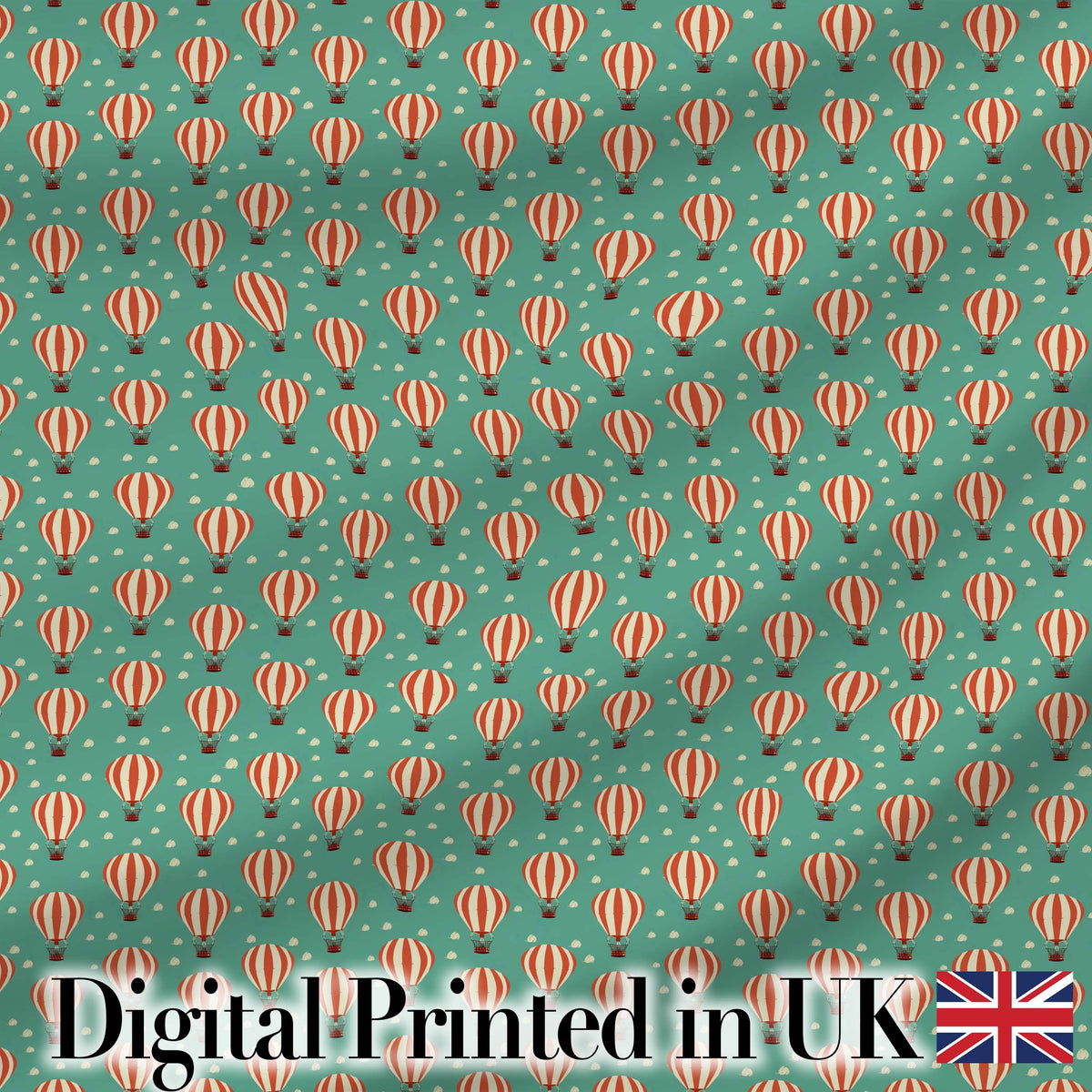 Cute Striped Hot Air Balloon Blue Sky Seamless Pattern Digital Print Fabric by the Metre UK Sewing Quilting Textile