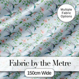 Delicate Hummingbird Floral Soft Blue Seamless Pattern Digital Print Fabric by the Metre UK Sewing Quilting Textile