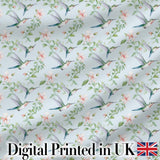 Delicate Hummingbird Floral Soft Blue Seamless Pattern Digital Print Fabric by the Metre UK Sewing Quilting Textile