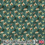 Vintage Hummingbird Lily Floral Dark Green Seamless Pattern Digital Print Fabric by the Metre UK Sewing Quilting Textile