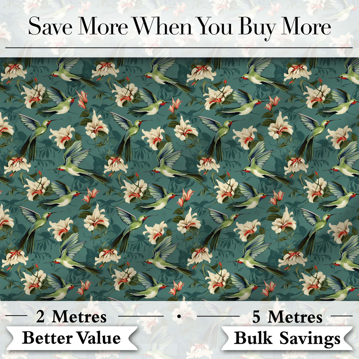 Vintage Hummingbird Lily Floral Dark Green Seamless Pattern Digital Print Fabric by the Metre UK Sewing Quilting Textile