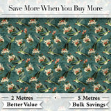 Vintage Hummingbird Lily Floral Dark Green Seamless Pattern Digital Print Fabric by the Metre UK Sewing Quilting Textile
