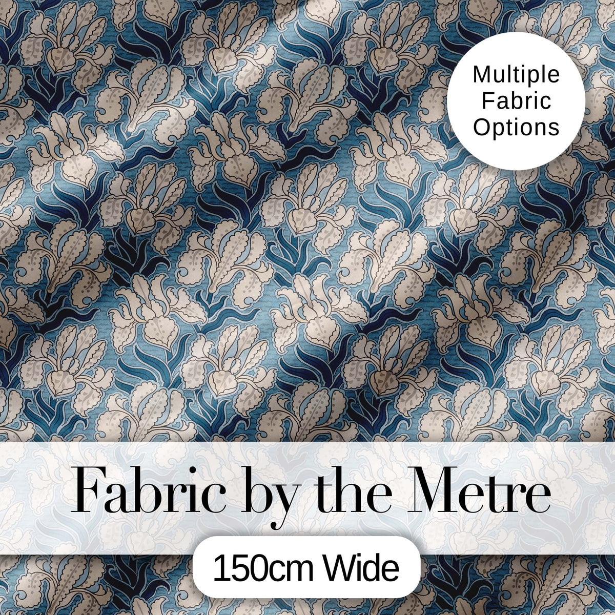 Classic Blue Botanical Floral Vintage Seamless Pattern Digital Print Fabric by the Metre UK Sewing Quilting Textile