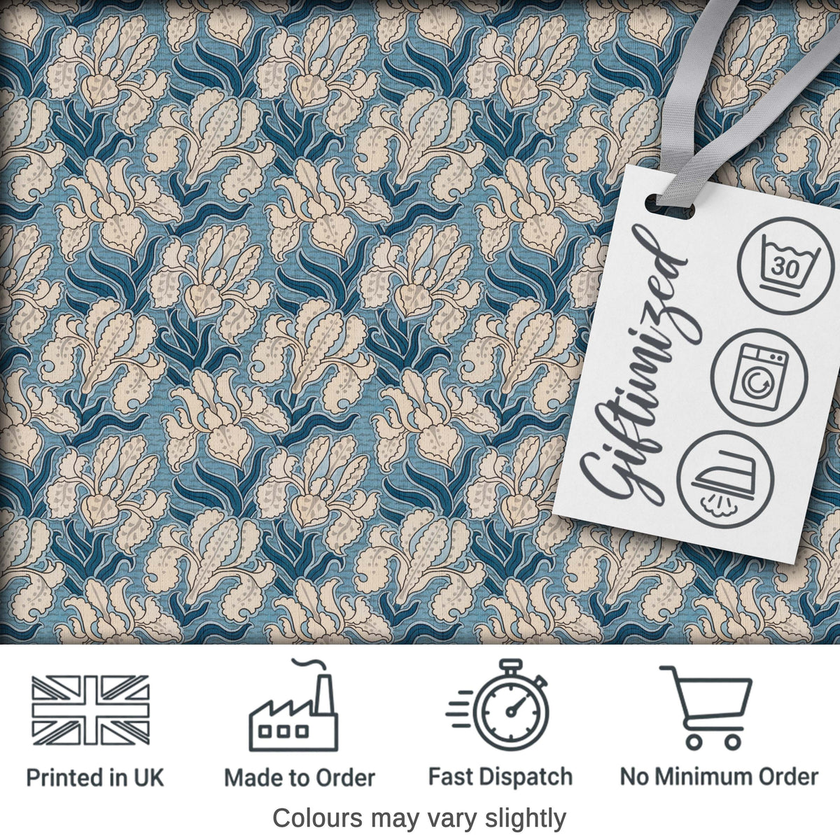 Classic Blue Botanical Floral Vintage Seamless Pattern Digital Print Fabric by the Metre UK Sewing Quilting Textile