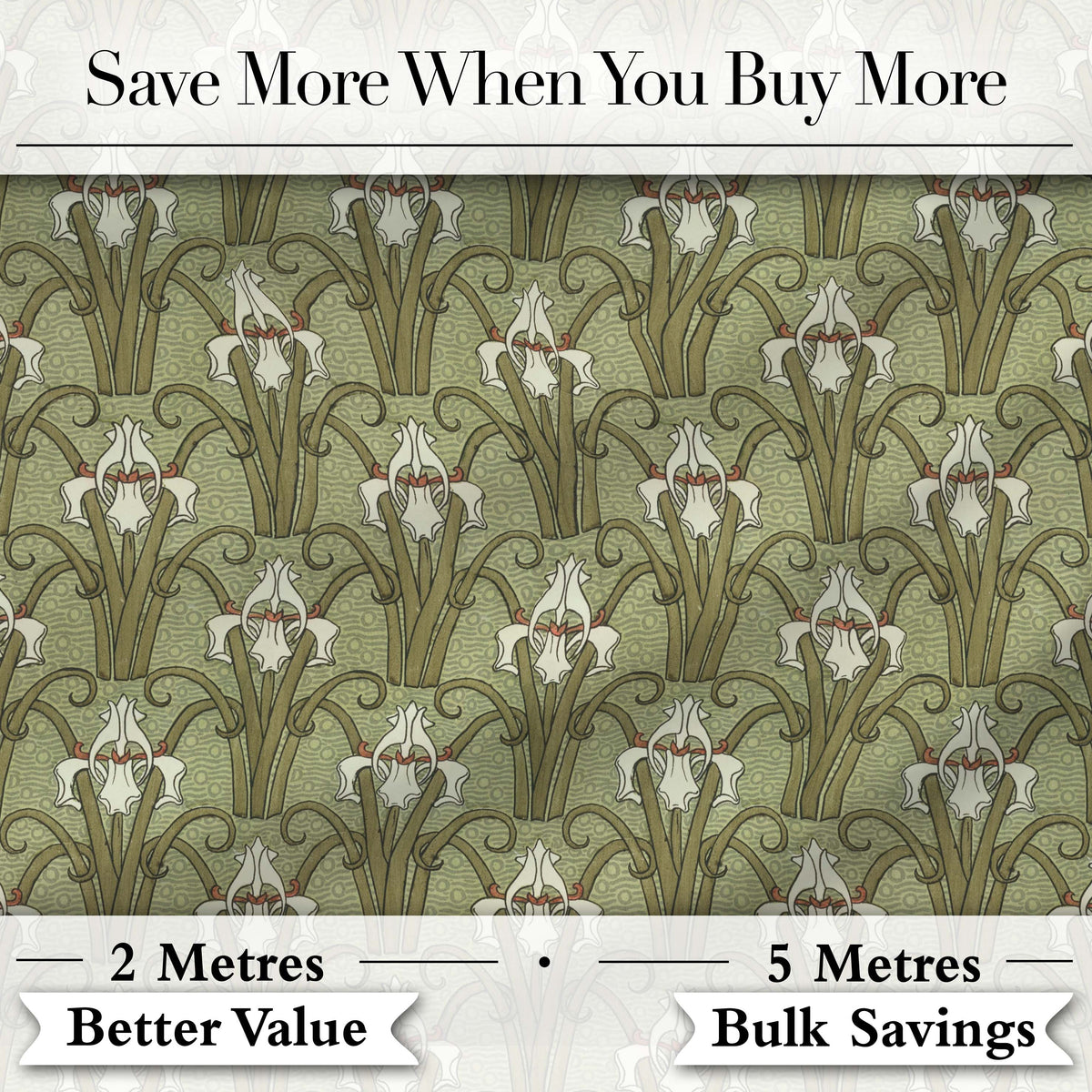 Vintage Lily Floral Green Art Nouveau Seamless Pattern Digital Print Fabric by the Metre UK Sewing Quilting Textile