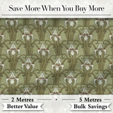 Vintage Lily Floral Green Art Nouveau Seamless Pattern Digital Print Fabric by the Metre UK Sewing Quilting Textile