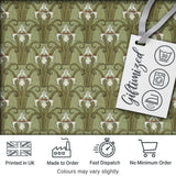 Vintage Lily Floral Green Art Nouveau Seamless Pattern Digital Print Fabric by the Metre UK Sewing Quilting Textile