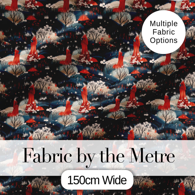 Japanese Geisha Red Kimono Floral Landscape Seamless Pattern Digital Print Fabric by the Metre UK Sewing Quilting Textile