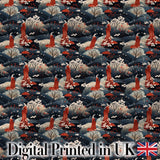 Japanese Geisha Red Kimono Floral Landscape Seamless Pattern Digital Print Fabric by the Metre UK Sewing Quilting Textile