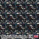 Elegant Japanese Women Floral Night Garden Seamless Pattern Digital Print Fabric by the Metre UK Sewing Quilting Textile