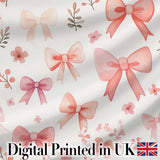 Watercolor Pink Bow Ribbon Cute Floral Seamless Pattern Digital Print Fabric by the Metre UK Sewing Quilting Textile