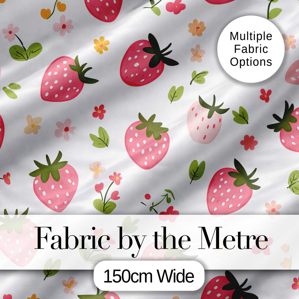 Sweet Strawberry Floral Cute Seamless Pattern Digital Print Fabric by the Metre UK Sewing Quilting Textile