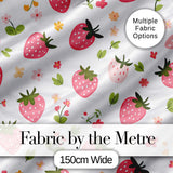 Sweet Strawberry Floral Cute Seamless Pattern Digital Print Fabric by the Metre UK Sewing Quilting Textile