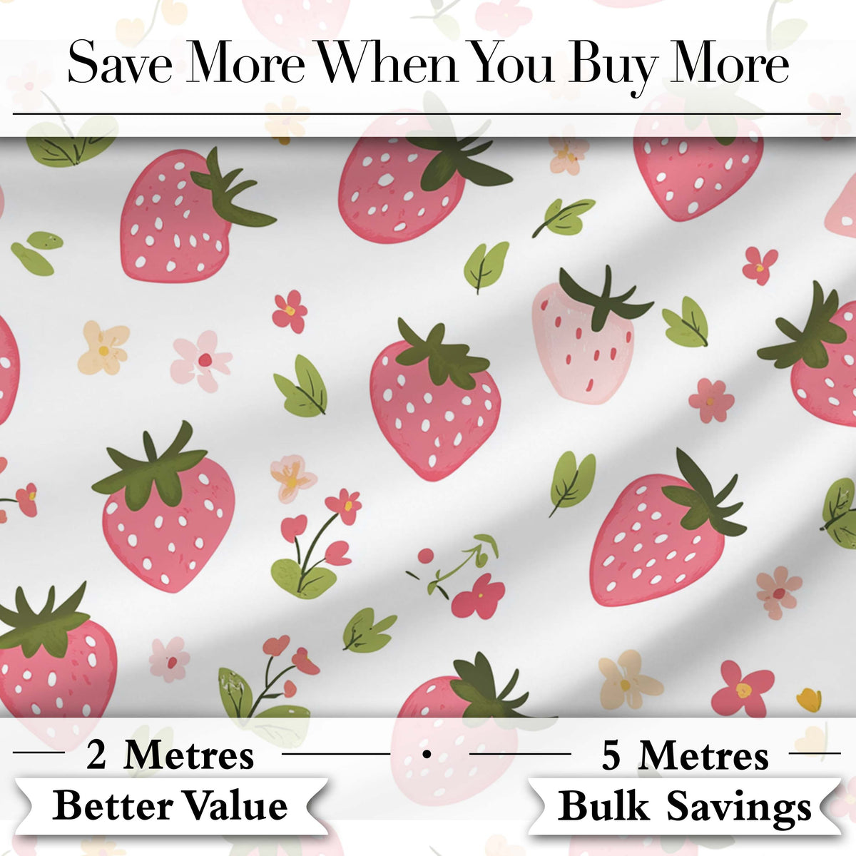 Sweet Strawberry Floral Cute Seamless Pattern Digital Print Fabric by the Metre UK Sewing Quilting Textile