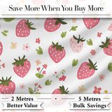 Sweet Strawberry Floral Cute Seamless Pattern Digital Print Fabric by the Metre UK Sewing Quilting Textile