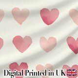 Soft Watercolor Pink Hearts Minimal Seamless Pattern Digital Print Fabric by the Metre UK Sewing Quilting Textile