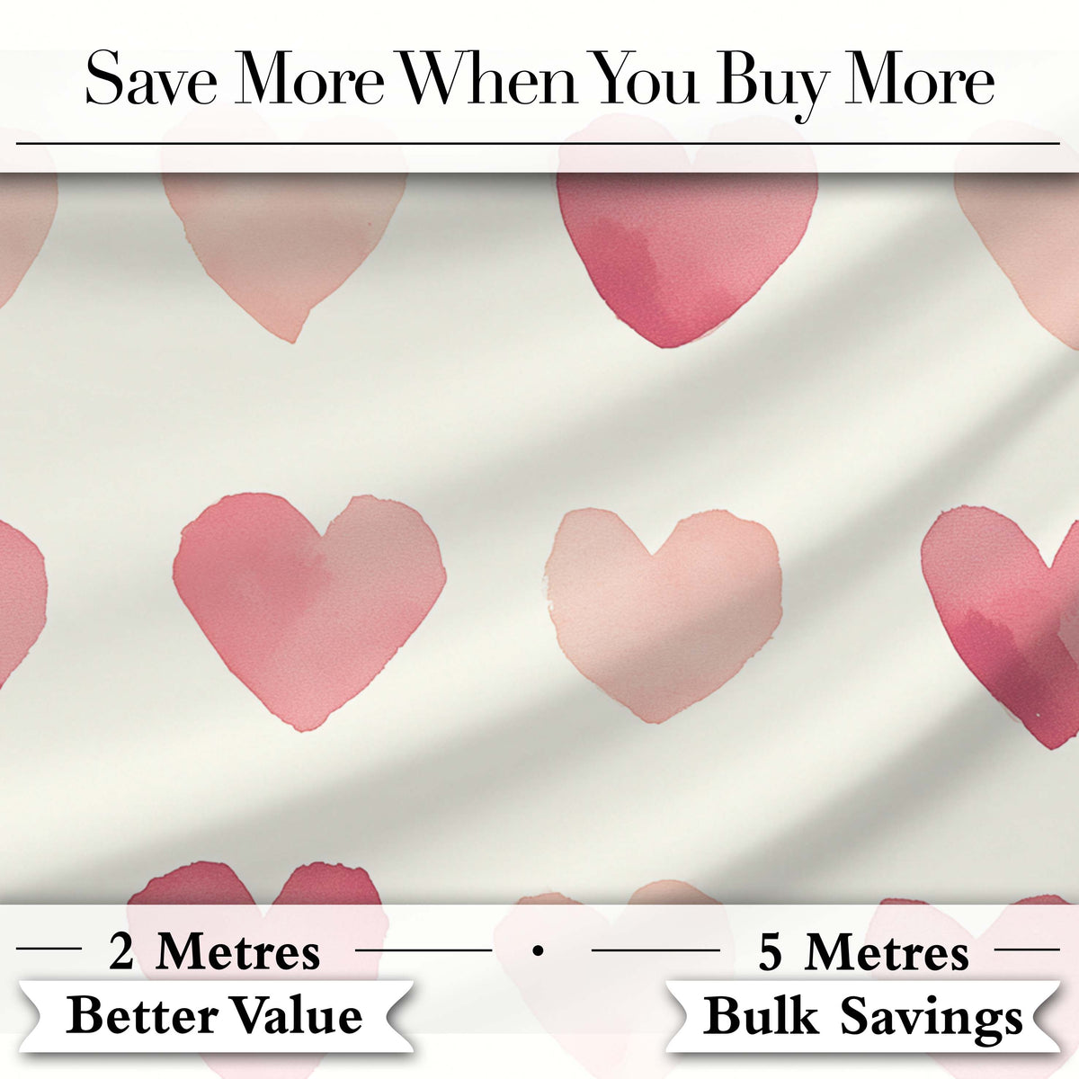 Soft Watercolor Pink Hearts Minimal Seamless Pattern Digital Print Fabric by the Metre UK Sewing Quilting Textile