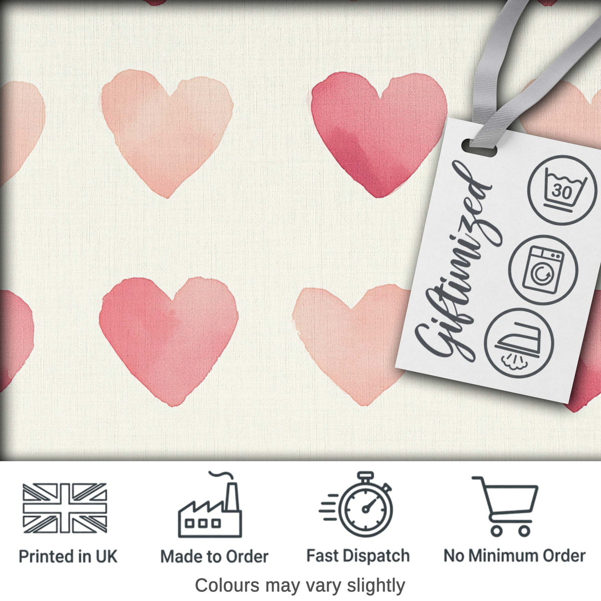 Soft Watercolor Pink Hearts Minimal Seamless Pattern Digital Print Fabric by the Metre UK Sewing Quilting Textile