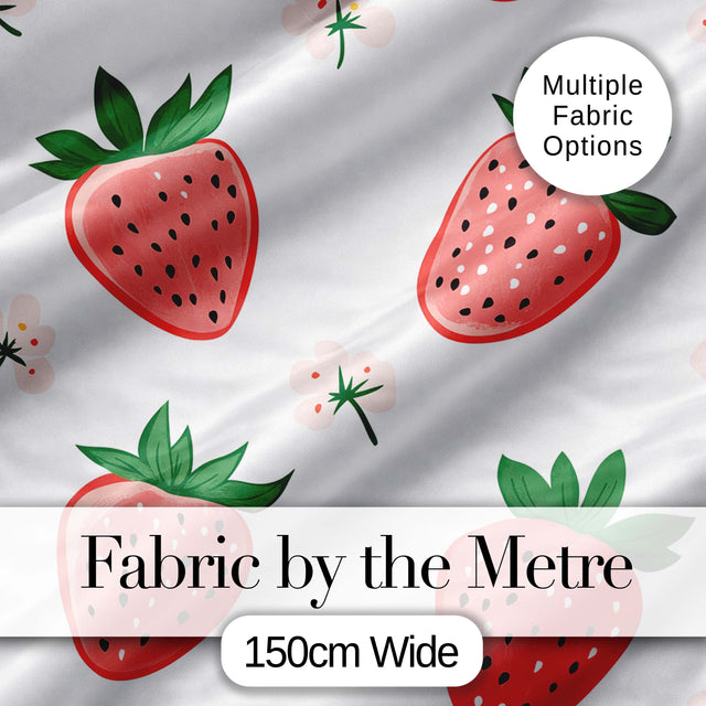 Cute Strawberry Floral Pastel Seamless Pattern Digital Print Fabric by the Metre UK Sewing Quilting Textile