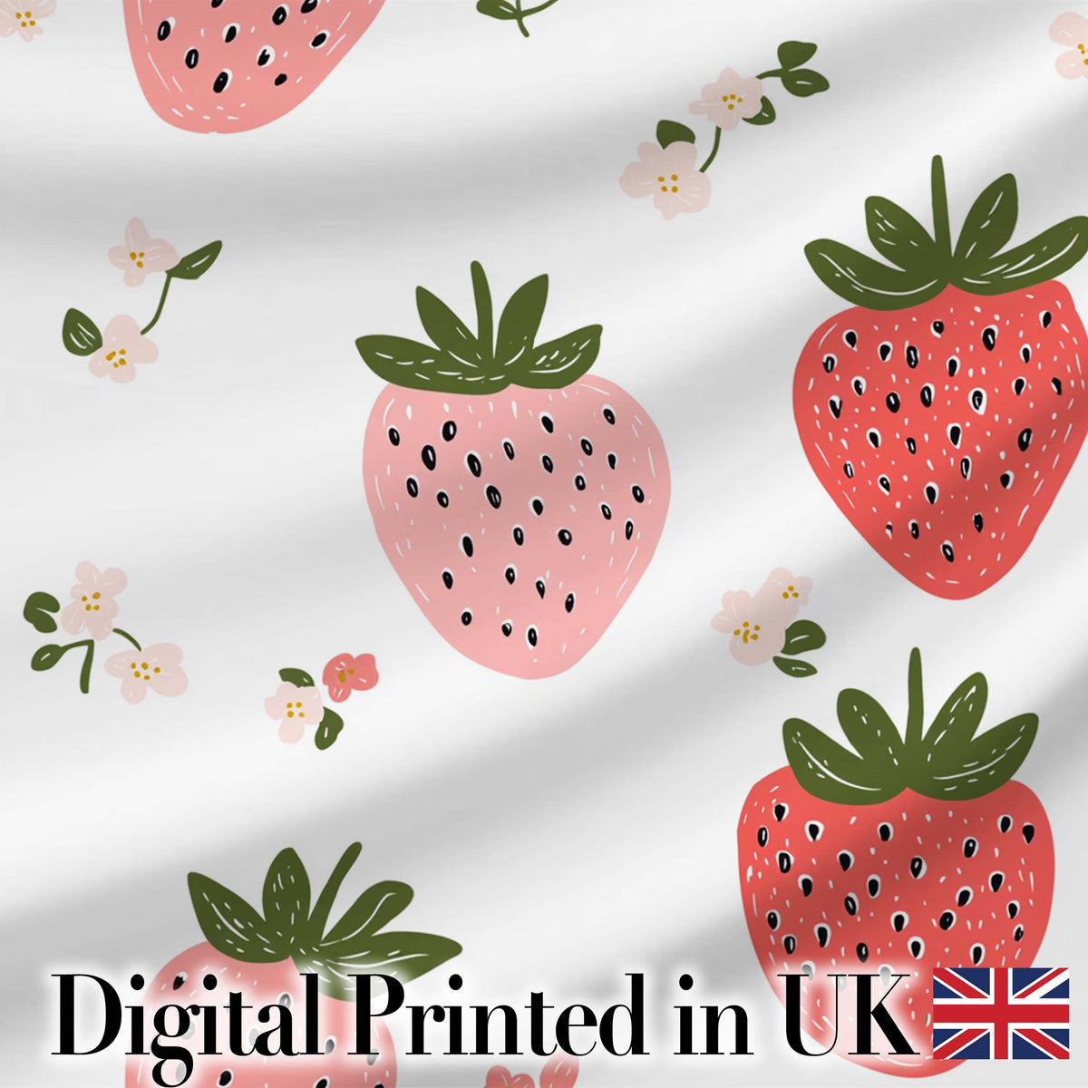 Cute Strawberry Blossom Soft Pastel Seamless Pattern Digital Print Fabric by the Metre UK Sewing Quilting Textile