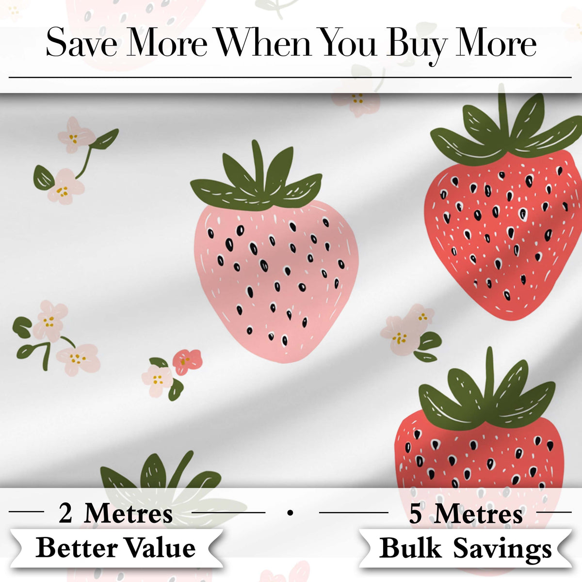 Cute Strawberry Blossom Soft Pastel Seamless Pattern Digital Print Fabric by the Metre UK Sewing Quilting Textile
