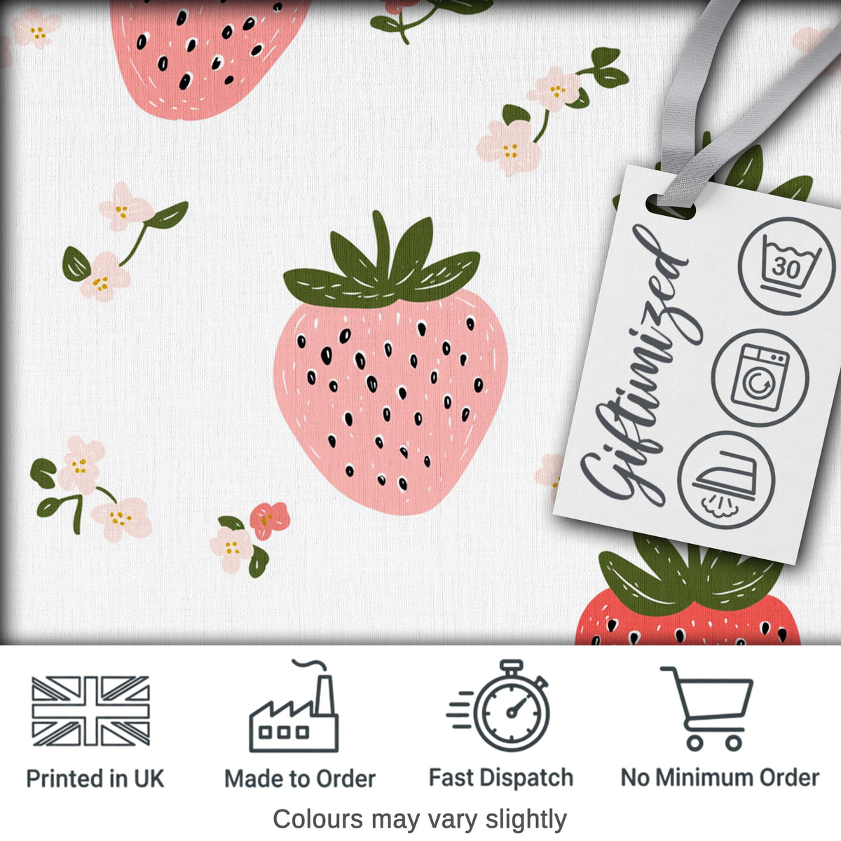 Cute Strawberry Blossom Soft Pastel Seamless Pattern Digital Print Fabric by the Metre UK Sewing Quilting Textile