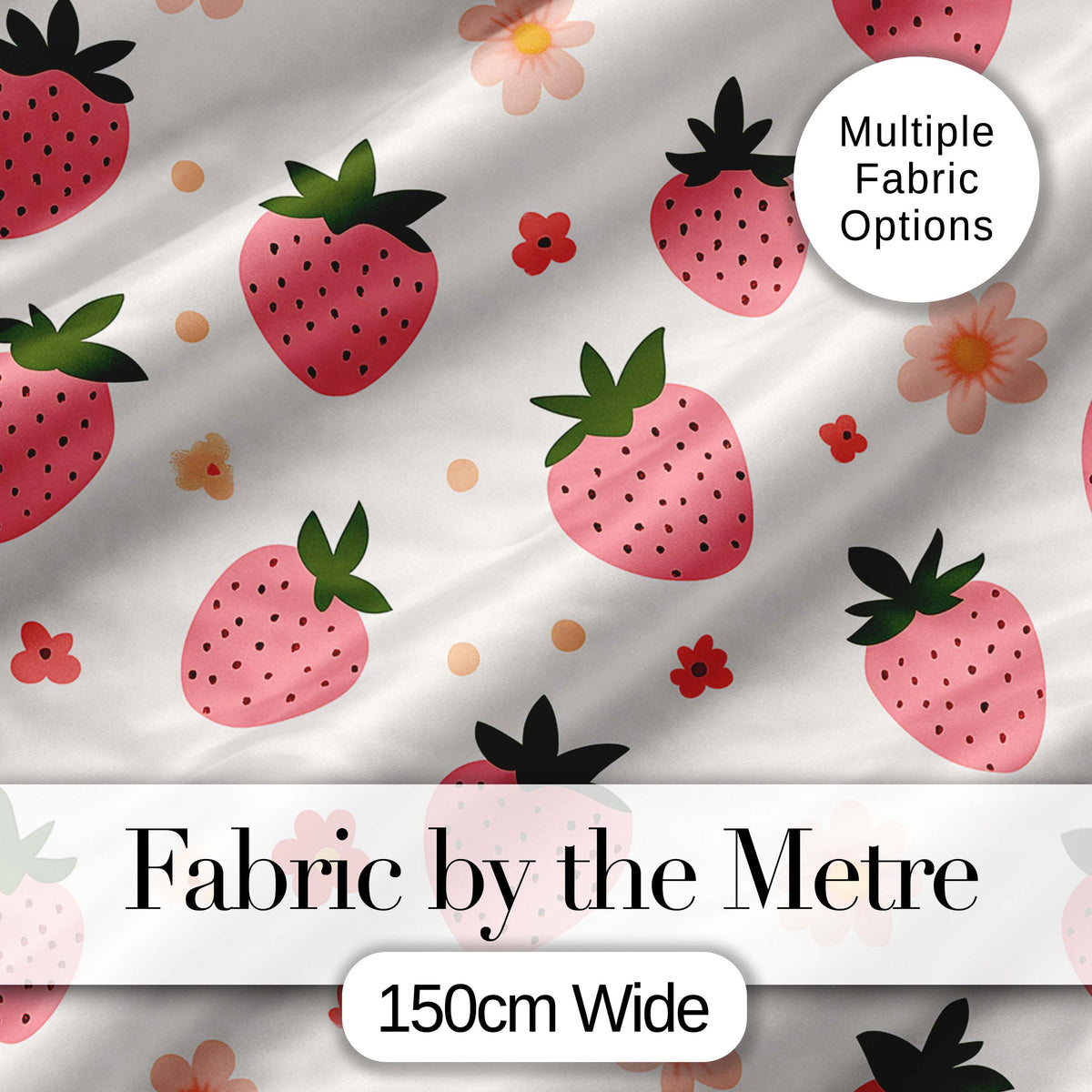 Cute Strawberry Daisy Floral Soft Seamless Pattern Digital Print Fabric by the Metre UK Sewing Quilting Textile