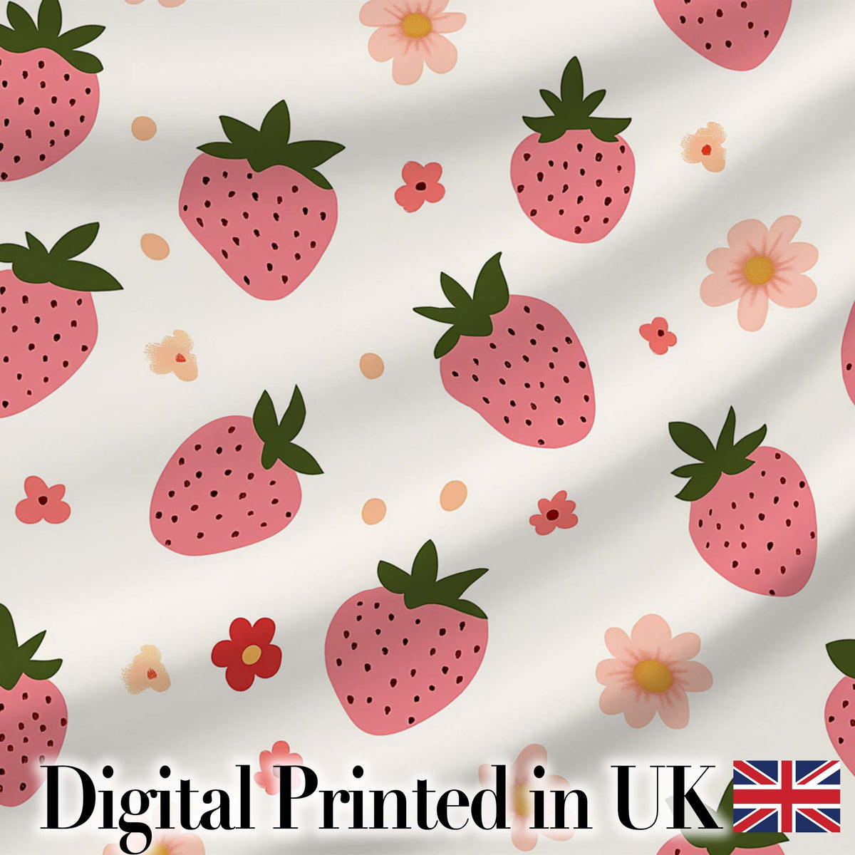 Cute Strawberry Daisy Floral Soft Seamless Pattern Digital Print Fabric by the Metre UK Sewing Quilting Textile