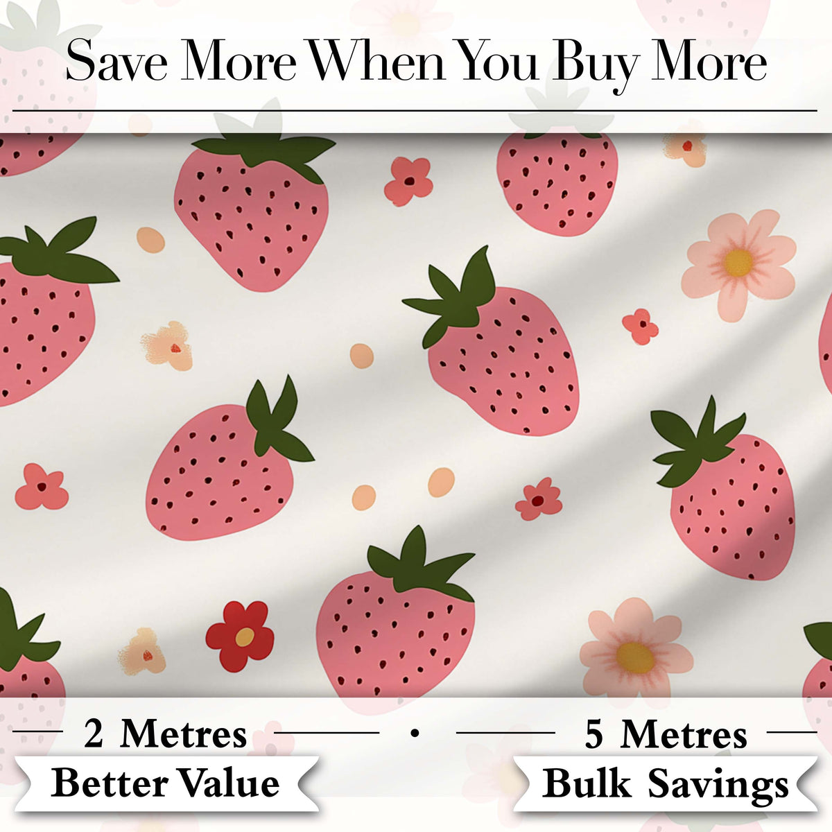 Cute Strawberry Daisy Floral Soft Seamless Pattern Digital Print Fabric by the Metre UK Sewing Quilting Textile