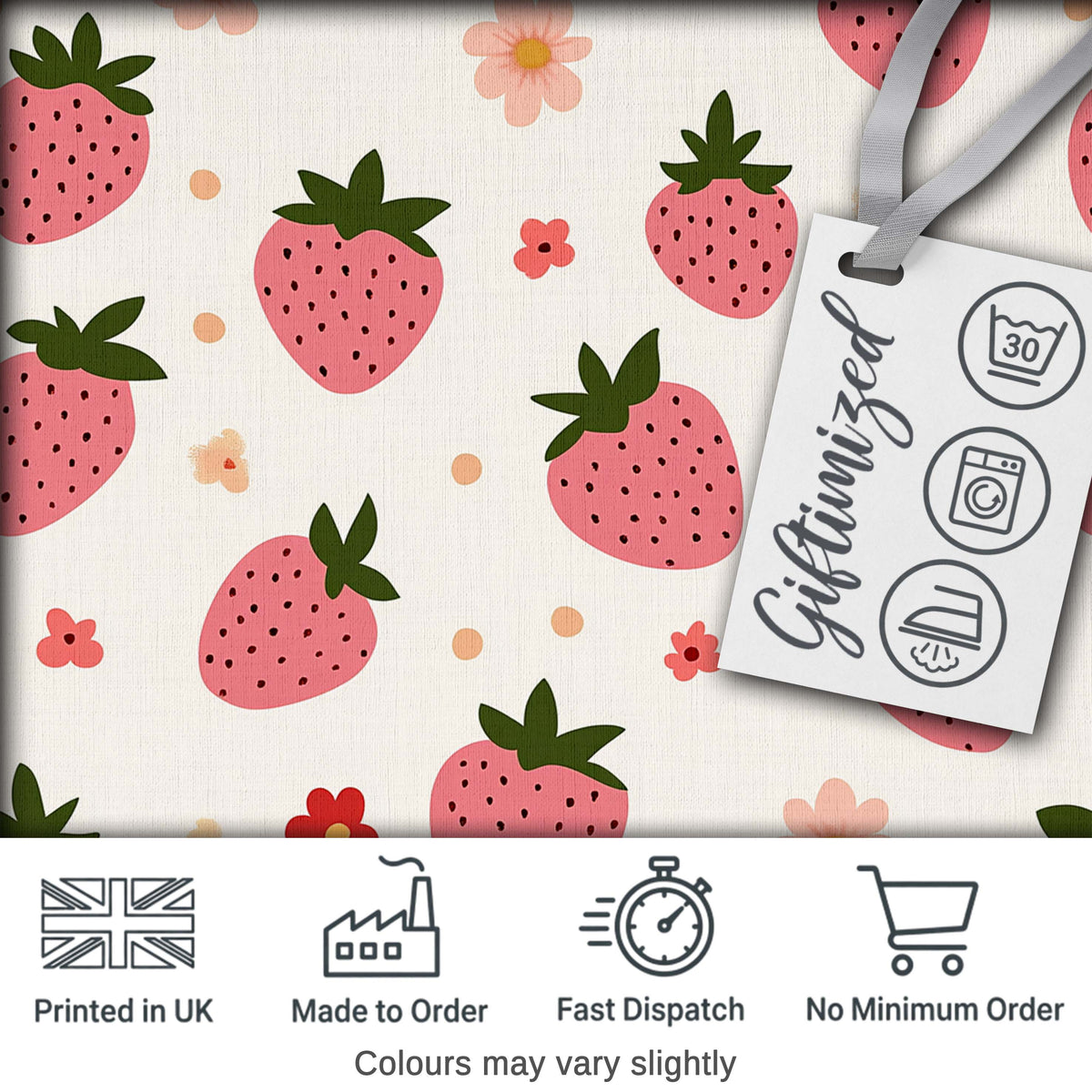 Cute Strawberry Daisy Floral Soft Seamless Pattern Digital Print Fabric by the Metre UK Sewing Quilting Textile
