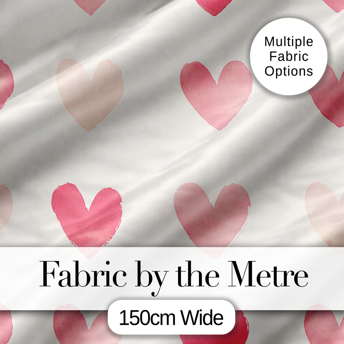 Soft Watercolor Pink Hearts Romantic Seamless Pattern Digital Print Fabric by the Metre UK Sewing Quilting Textile
