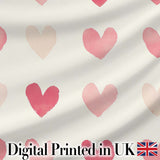 Soft Watercolor Pink Hearts Romantic Seamless Pattern Digital Print Fabric by the Metre UK Sewing Quilting Textile