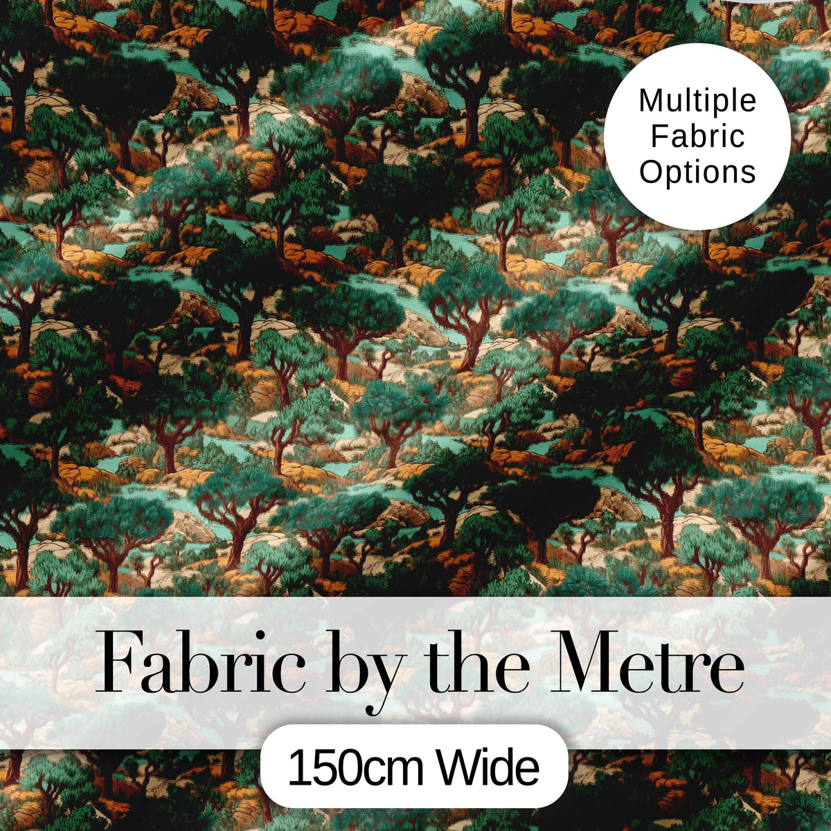 Vintage Desert Pine Tree Landscape Seamless Pattern Digital Print Fabric by the Metre UK Sewing Quilting Textile