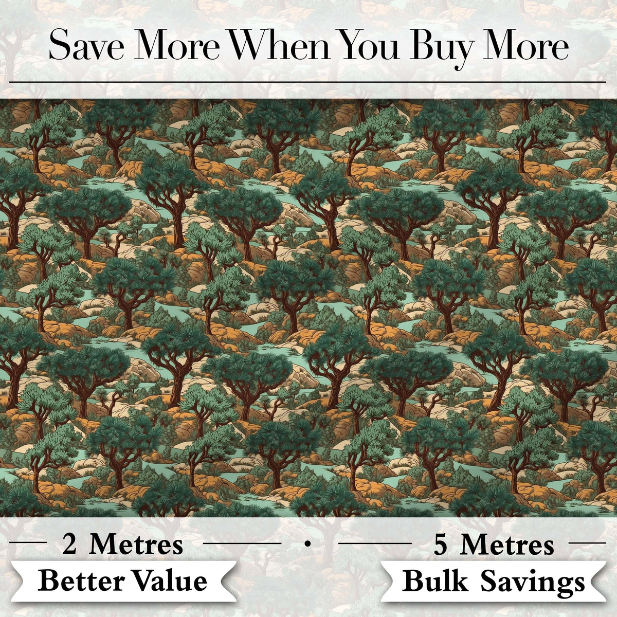 Vintage Desert Pine Tree Landscape Seamless Pattern Digital Print Fabric by the Metre UK Sewing Quilting Textile