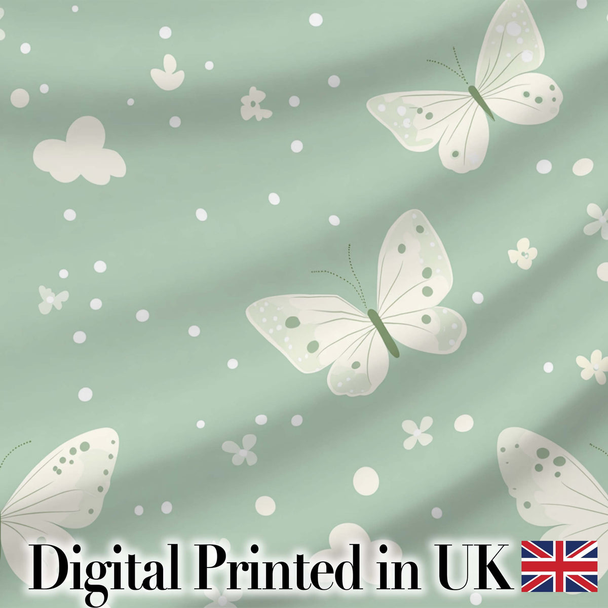 Mint Green Butterfly Soft Dreamy Seamless Pattern Digital Print Fabric by the Metre UK Sewing Quilting Textile