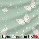 Mint Green Butterfly Soft Dreamy Seamless Pattern Digital Print Fabric by the Metre UK Sewing Quilting Textile