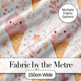 Cute Kawaii Ice Cream Floral Sweet Seamless Pattern Digital Print Fabric by the Metre UK Sewing Quilting Textile