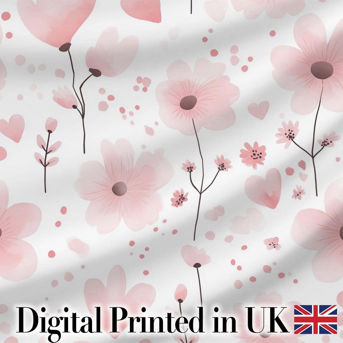Soft Pink Floral Blossom Romantic Seamless Pattern Digital Print Fabric by the Metre UK Sewing Quilting Textile