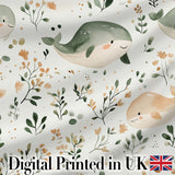 Cute Baby Whale Ocean Floral Watercolor Seamless Pattern Digital Print Fabric by the Metre UK Sewing Quilting Textile