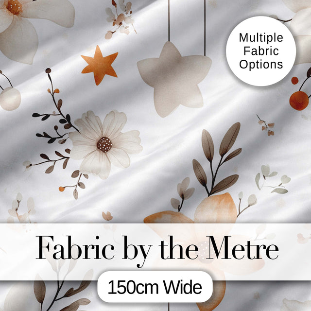 Neutral Floral Star Nursery Watercolor Seamless Pattern Digital Print Fabric by the Metre UK Sewing Quilting Textile