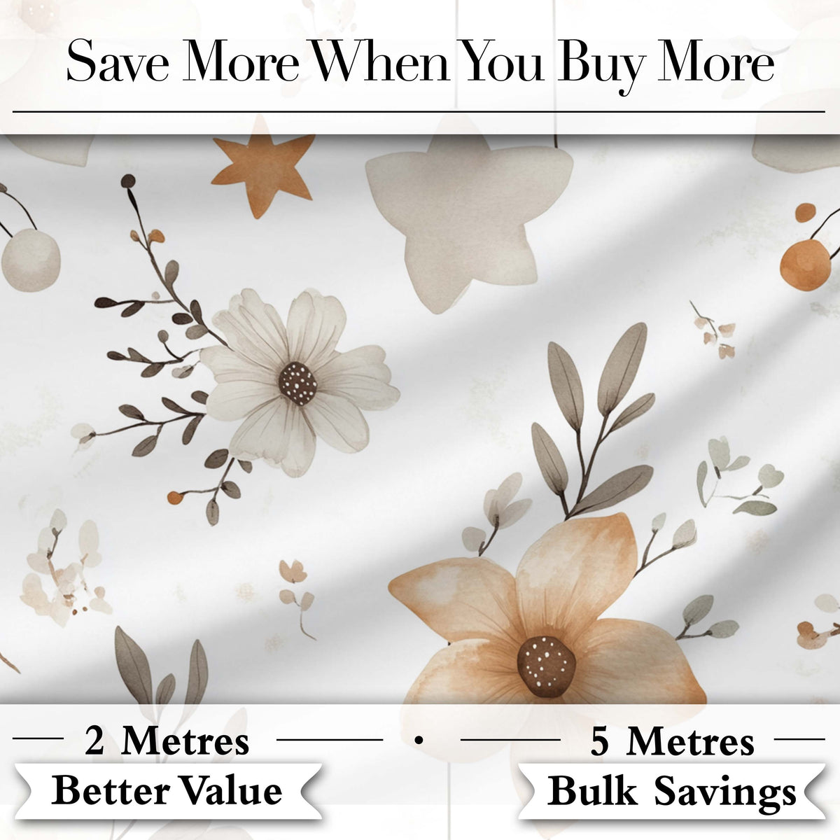 Neutral Floral Star Nursery Watercolor Seamless Pattern Digital Print Fabric by the Metre UK Sewing Quilting Textile