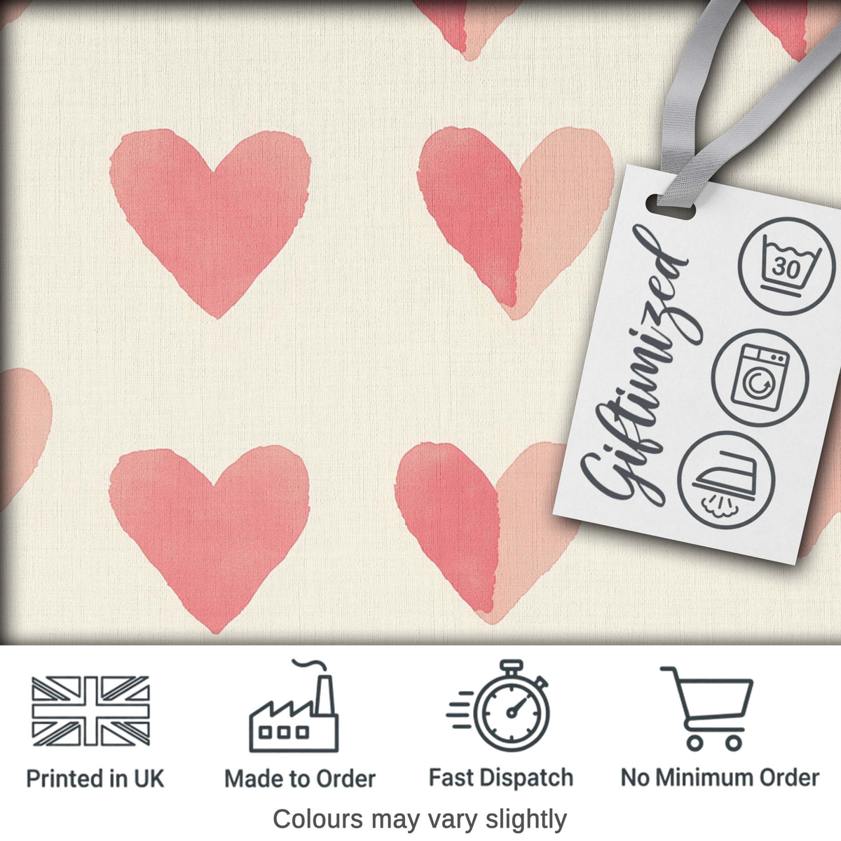 Soft Pink Heart Love Romantic Seamless Pattern Digital Print Fabric by the Metre UK Sewing Quilting Textile