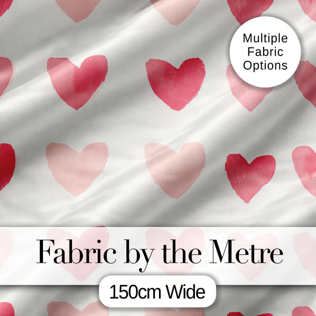 Watercolor Pink Heart Valentines Seamless Pattern Digital Print Fabric by the Metre UK Sewing Quilting Textile